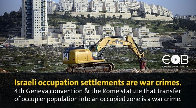 Israeli occupation settlements are war crimes